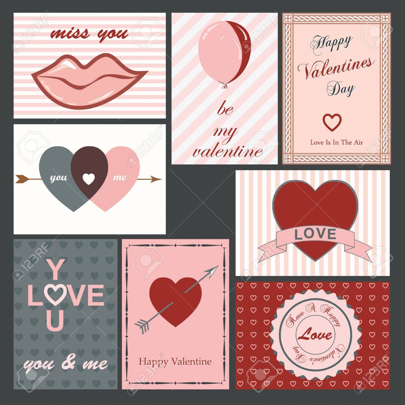 set of eight vintage valentine cards
