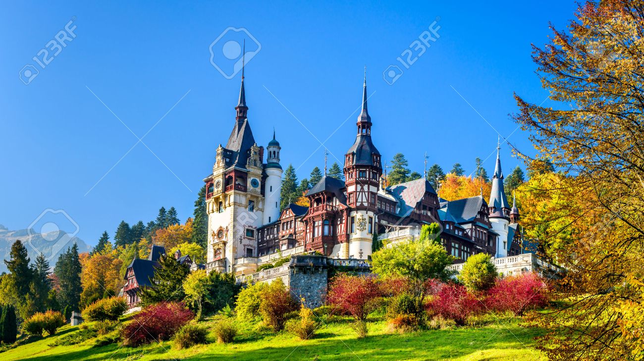 Peles Castle, Romania. Beautiful famous royal castle and ornamental garden in Sinaia landmark of Carpathian Mountains in Europe - 51346114 Peles Castle, Romania. Beautiful famous royal castle and ornamental garden in Sinaia landmark of Carpathian Mountains in Europe - 51346114