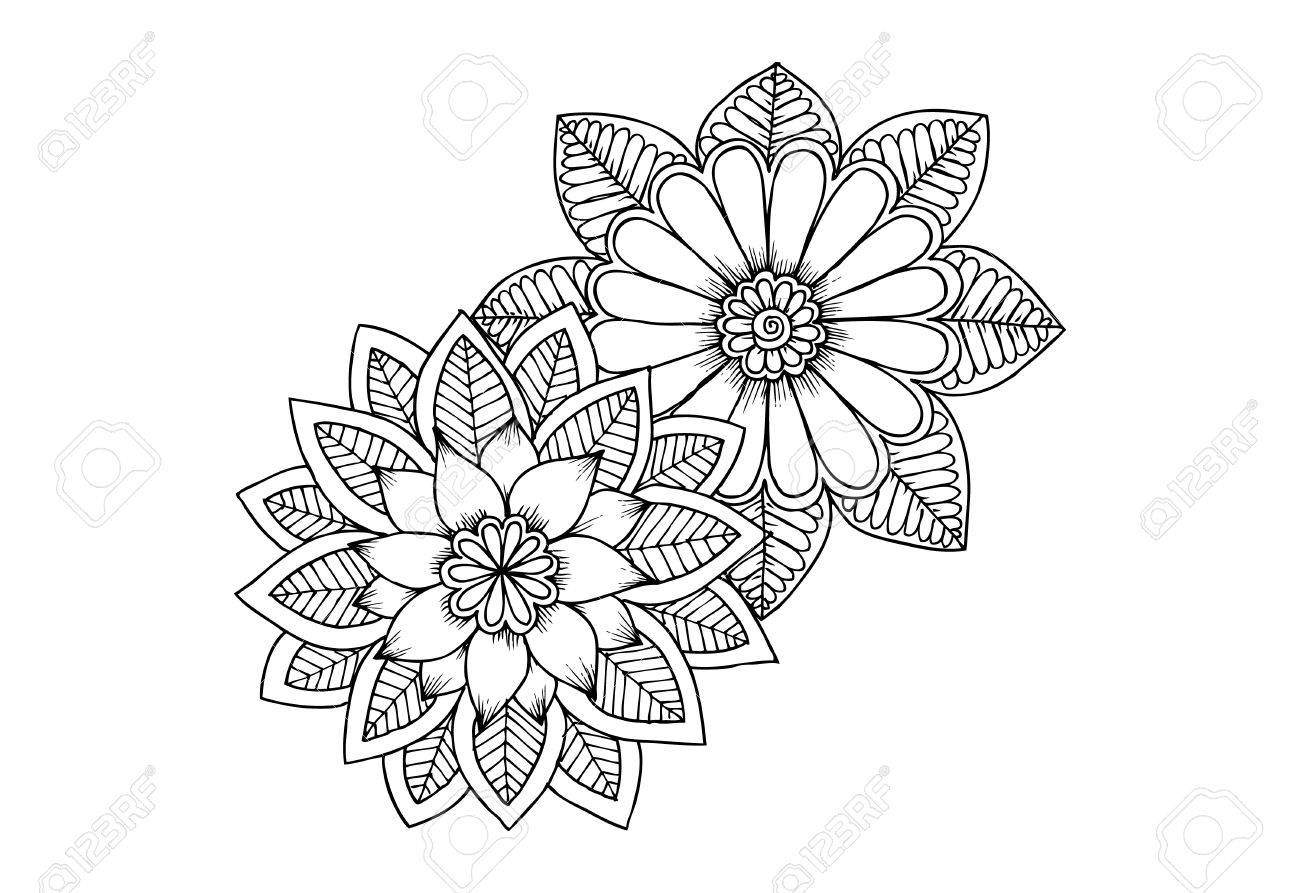 Fleurs En Noir Et Blanc Comme élément De Conception Peut être Utilisé Pour Colorier Et Imprimer