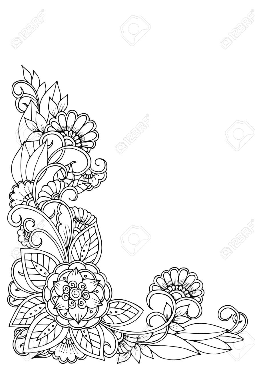 Black And White Flower Corner Pattern For Coloring Book Royalty Free Cliparts Vectors And Stock Illustration Image 128701467