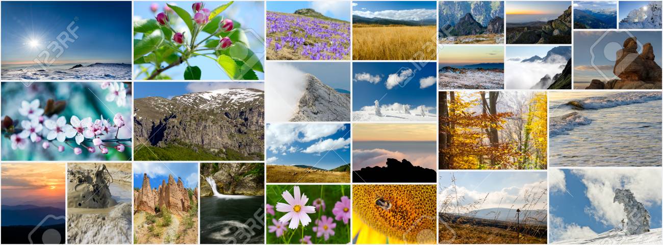 Collage Von Verschiedenen Naturfotos In Verschiedenen Jahreszeiten Seitenverhaltnis Fur Titelfoto Des Sozialen Netzwerks Lizenzfreie Fotos Bilder Und Stock Fotografie Image
