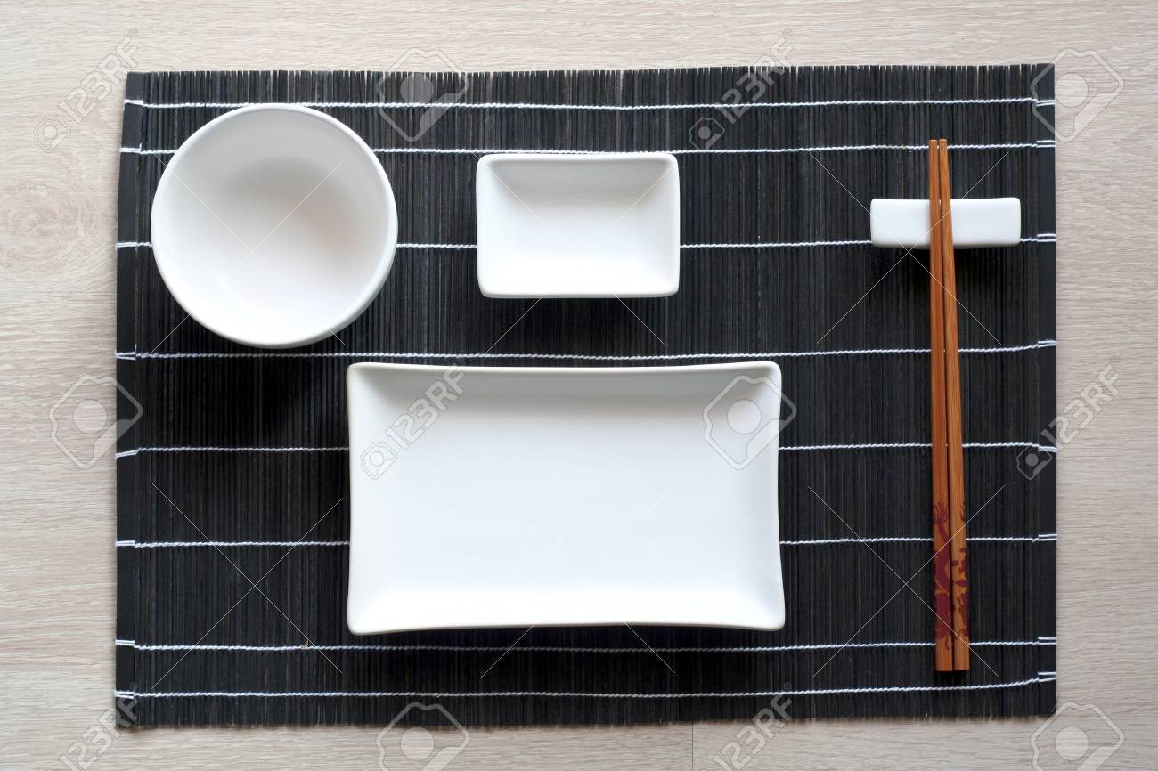 Japanese Table Setting With Traditional Mat And Sushi Kit. Top ... Japanese Table Setting With Traditional Mat And Sushi Kit. Top ...
