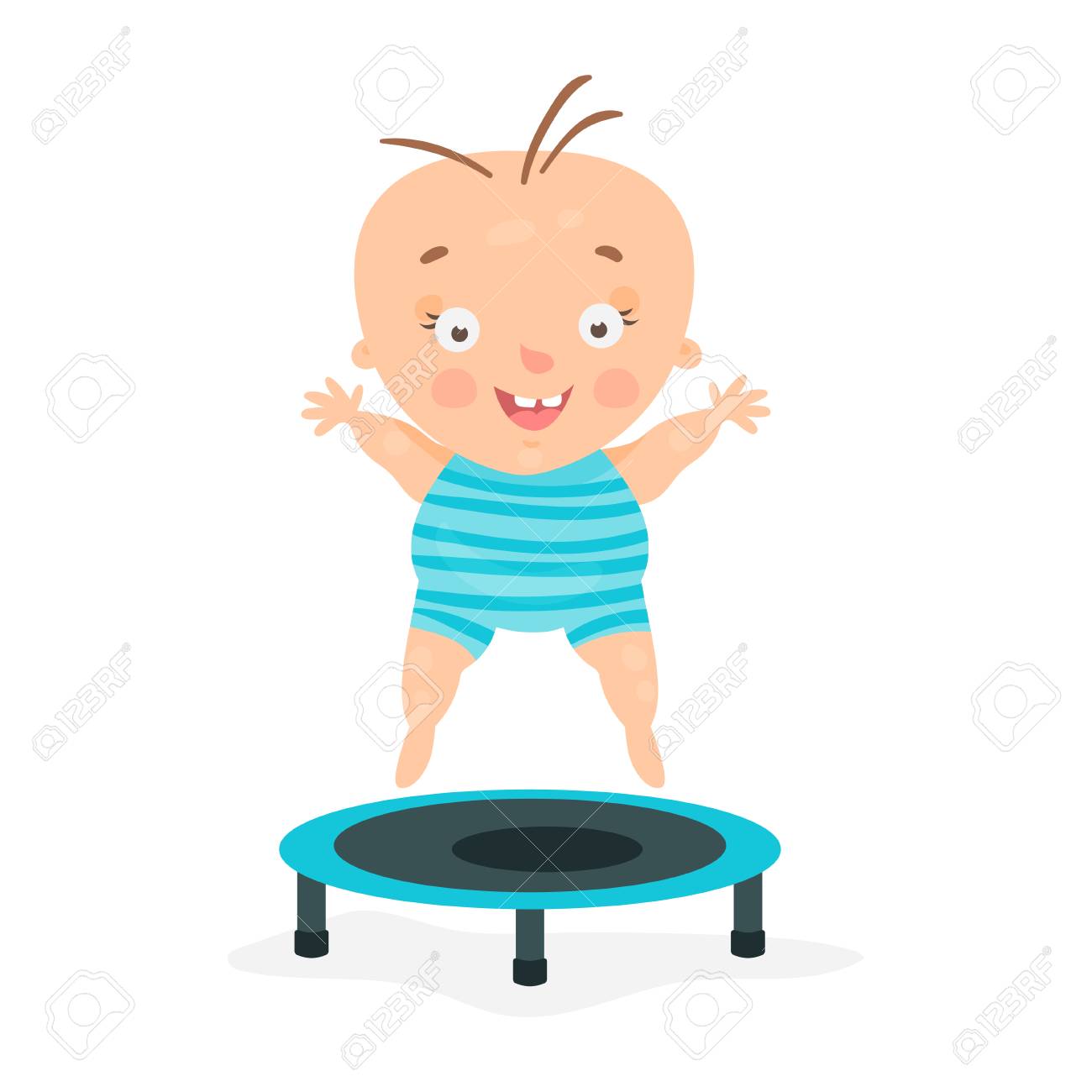 Happy Cartoon Baby Boy Jumping On A Trampoline Colorful Character Vector Illustration Royalty Free Cliparts Vectors And Stock Illustration Image