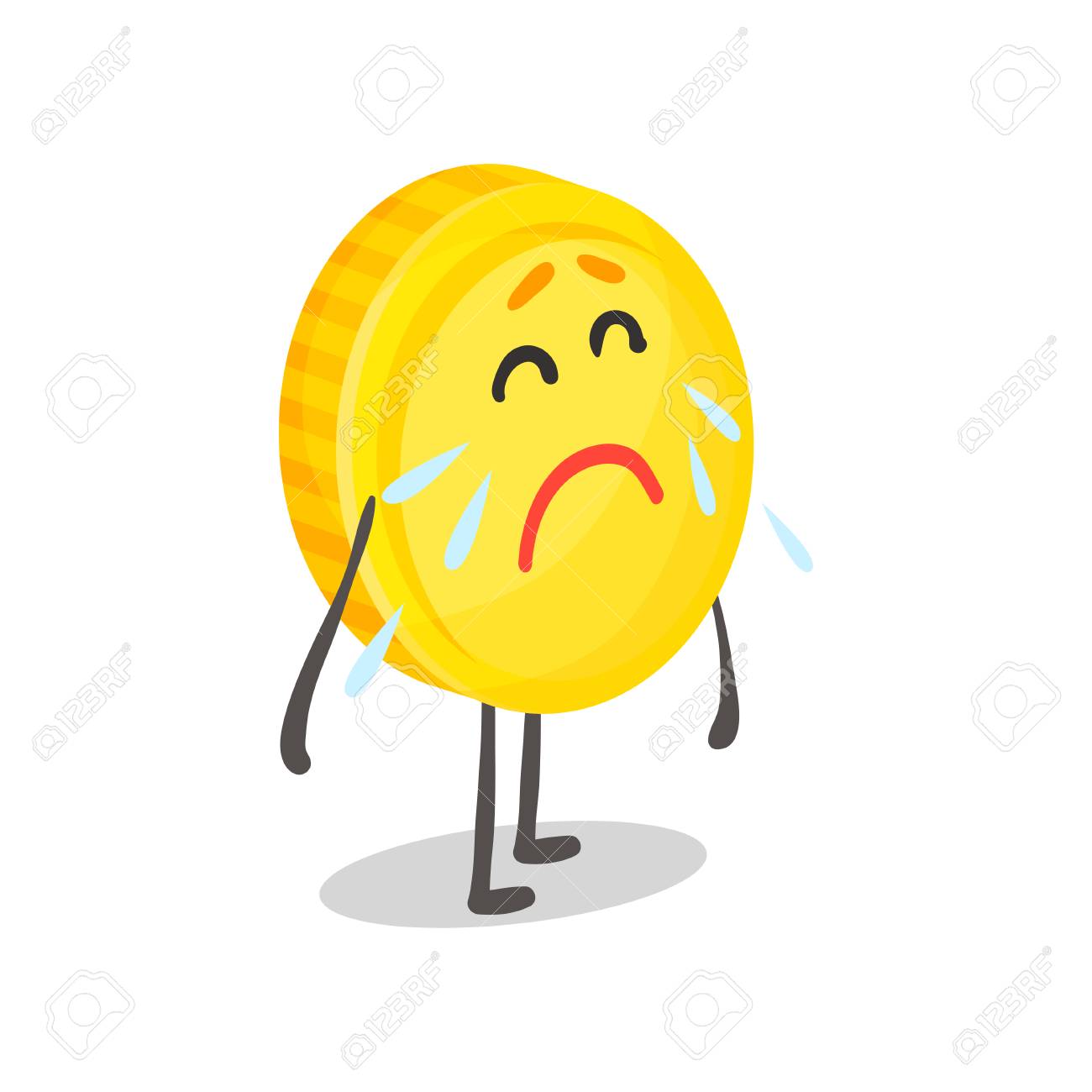 불행 한 울지 황금 동전 인간성이 문자, 돈 및 금융 개념 만화 벡터 일러스트 로열티 무료 사진, 그림, 이미지 그리고 스톡포토그래피.  Image 87662848