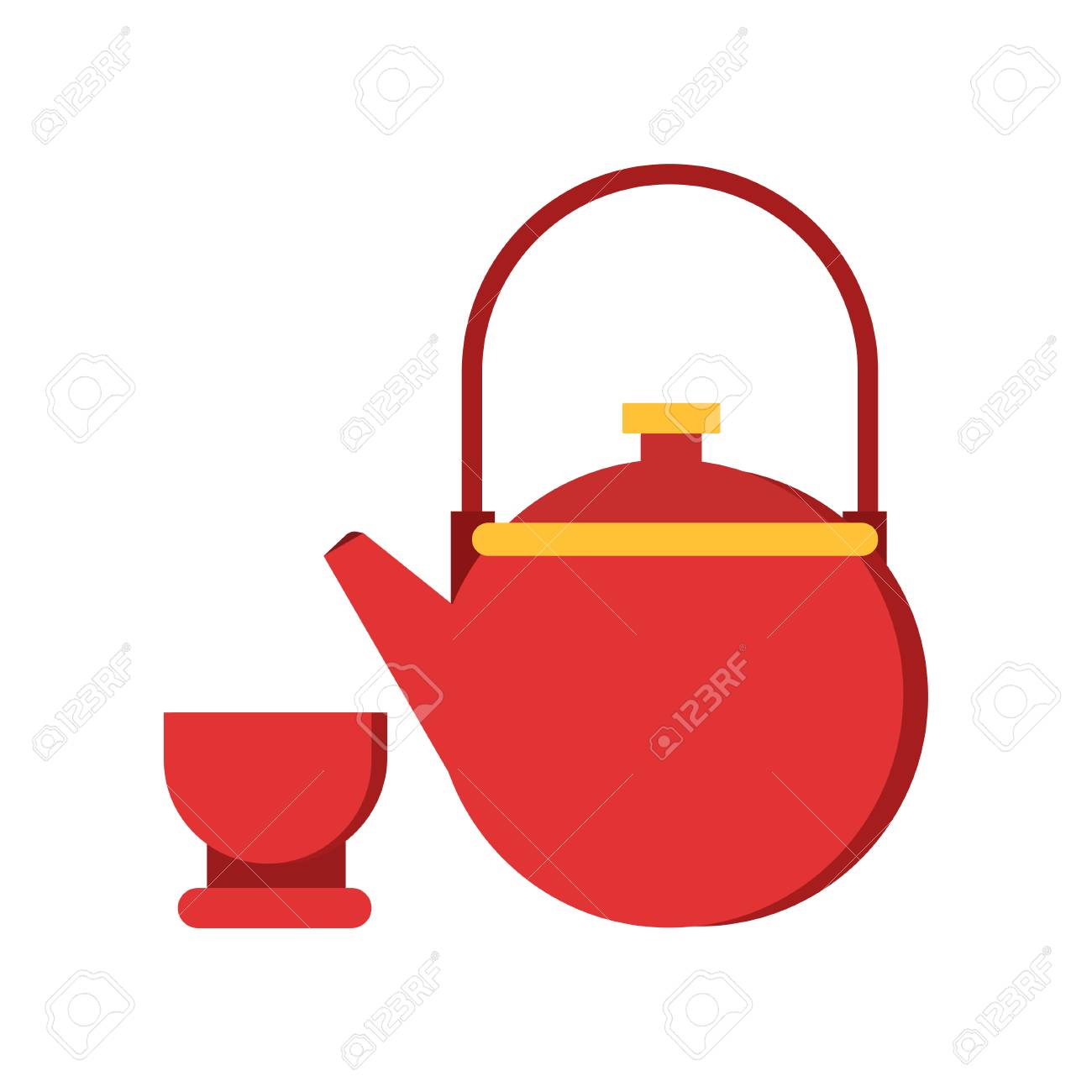 赤いティーポットとカップのアイコン 中国の伝統的な茶道の食器 アジア文化の概念 孤立したフラットベクトルイラストレーションのイラスト素材 ベクタ Image 赤いティーポットとカップのアイコン 中国の伝統的な茶道の食器 アジア文化の概念 孤立したフラットベクトルイラストレーションのイラスト素材 ベクタ Image
