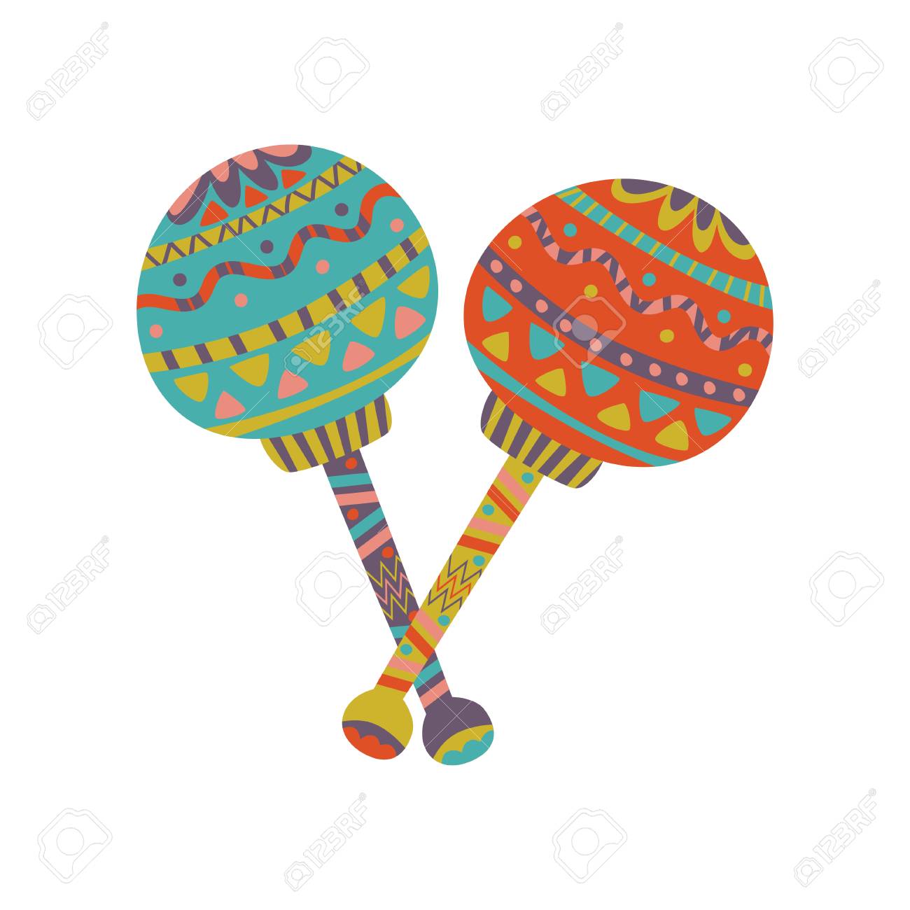 colorful maracas with mexican ornament cartoon vector illustration