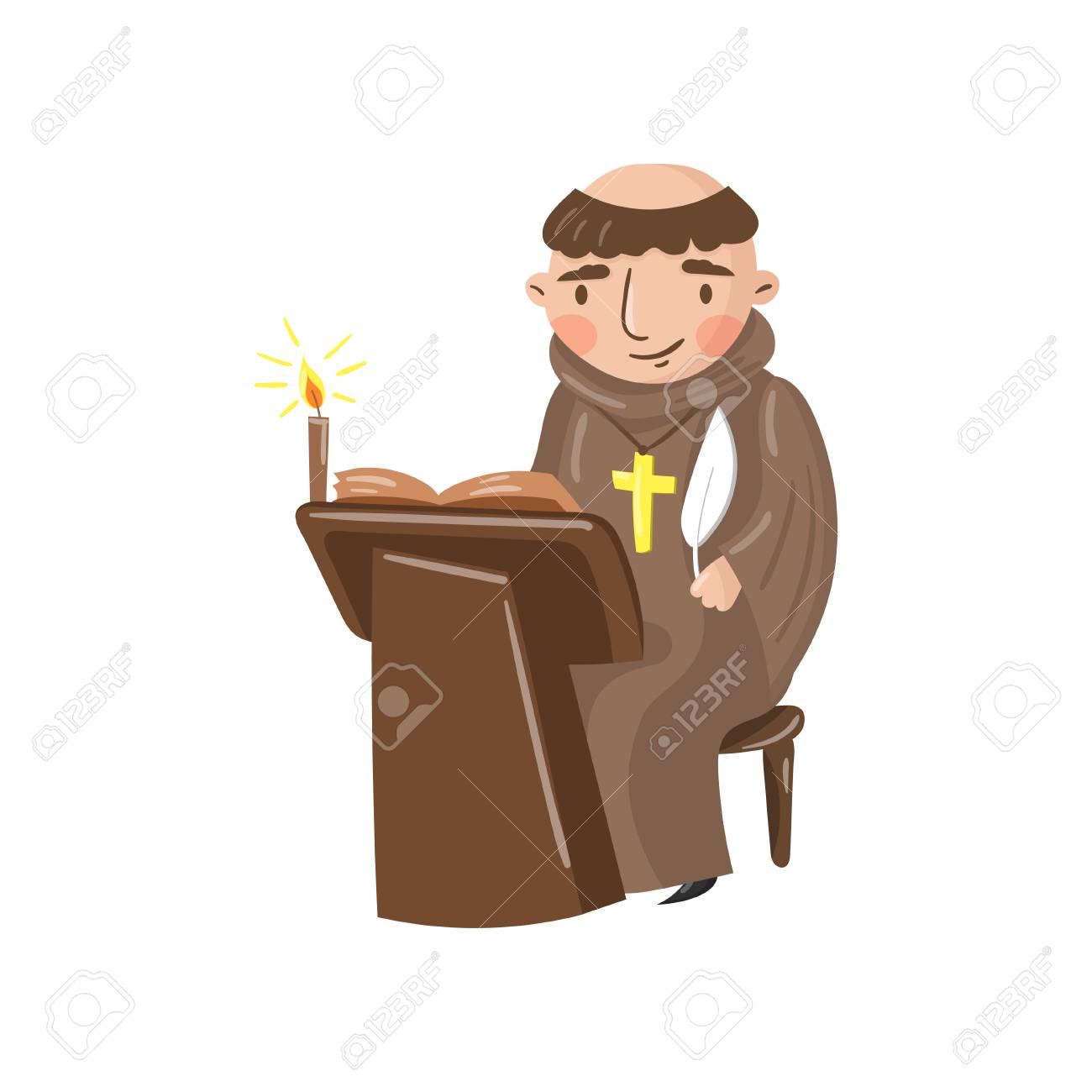 Medieval monk scribe character writing a chronicle of contemporary events. Cartoon vector Illustration on a white background. - 93952242 Medieval monk scribe character writing a chronicle of contemporary events. Cartoon vector Illustration on a white background. - 93952242