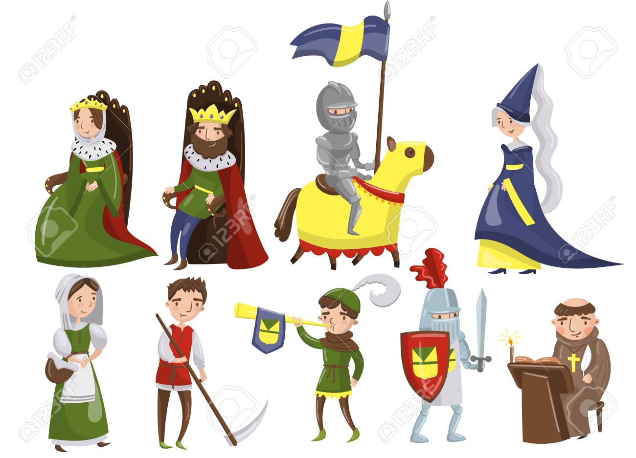 Medieval people set, characters of middle ages historic period vector Illustrations. - 94025219 Medieval people set, characters of middle ages historic period vector Illustrations. - 94025219