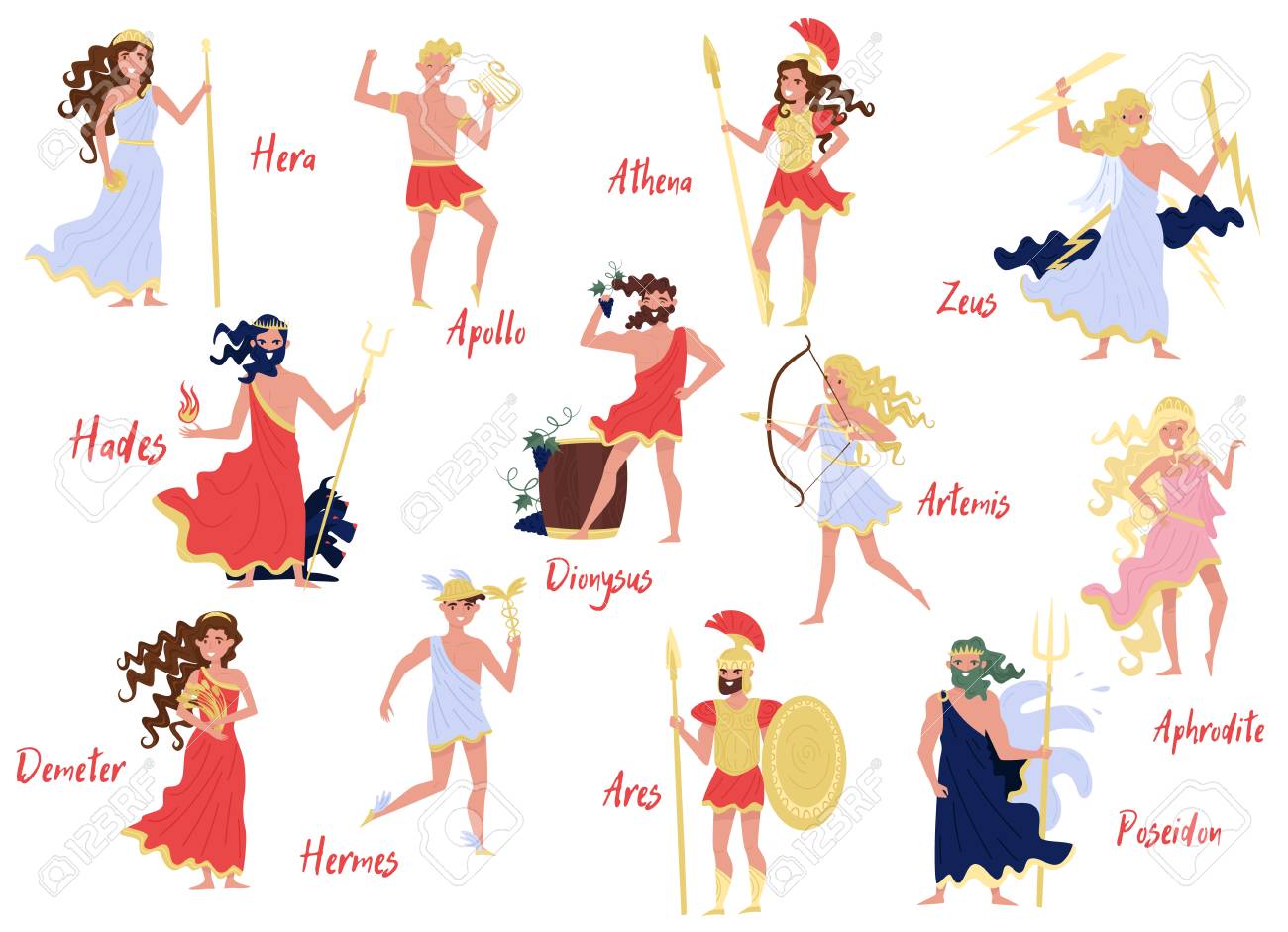 Olympian Greek Gods Set Hera Dionysus Zeus Demetra Hermes