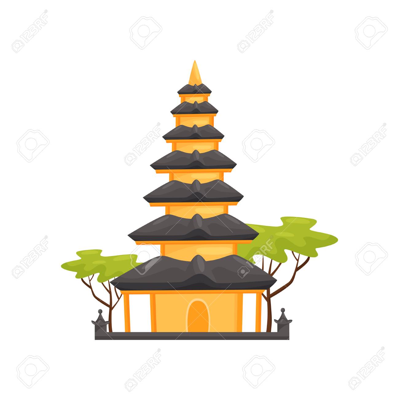 Colorful Illustration Of Pura Ulun Danu Bratan Temple Indonesian