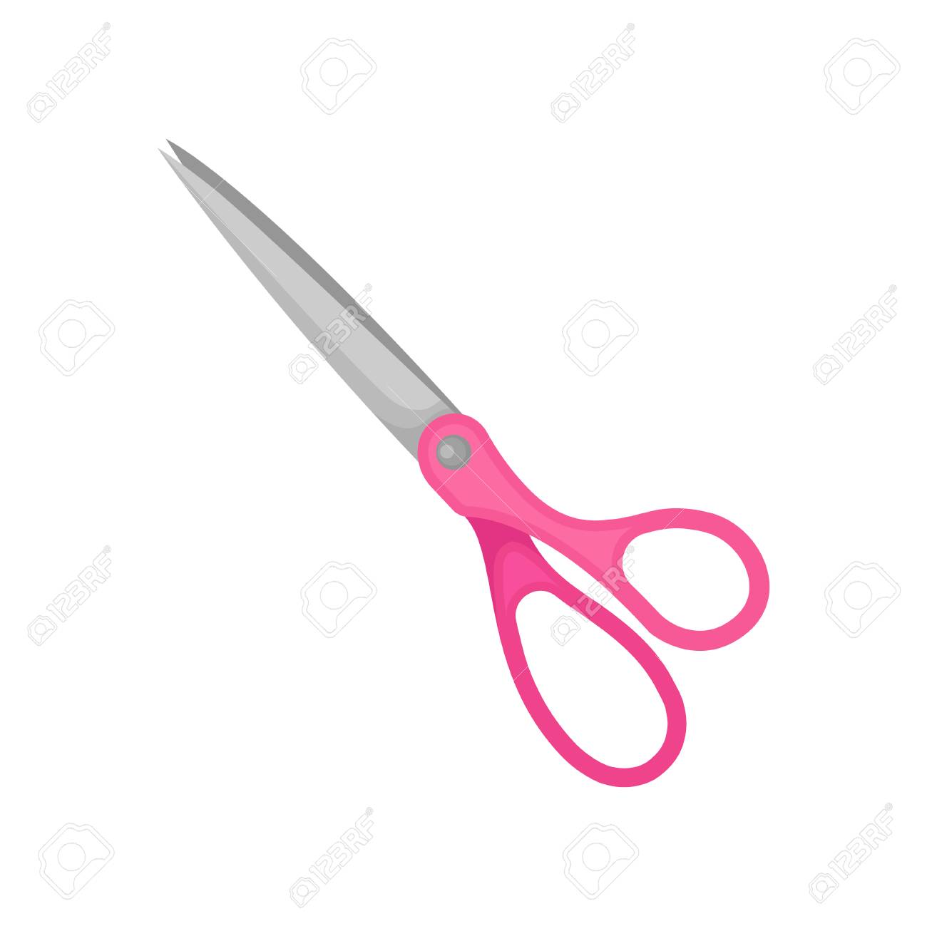 Pair Of Large Grip Scissors With Two Long Metal Blades. Closed Shears With  Bright Pink Plastic Handles. Cutting Instrument. Colorful Flat Icon  Isolated On White Background. Cartoon Vector Illustration Royalty Free SVG,, image size:1300x1299