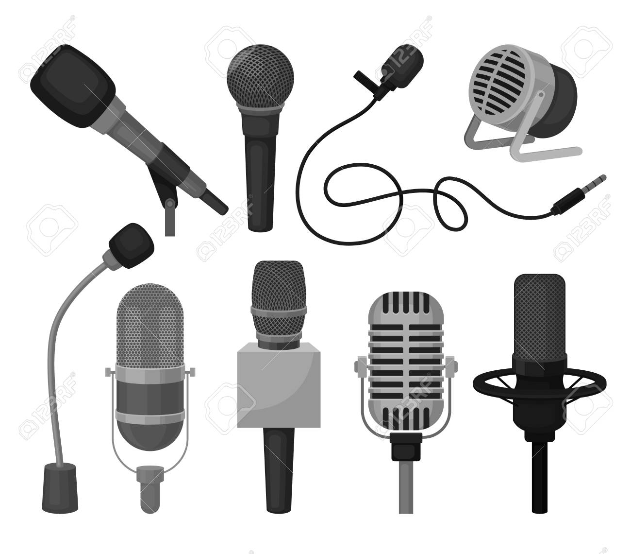 Collection Of Different Microphones. Professional Sound Recording