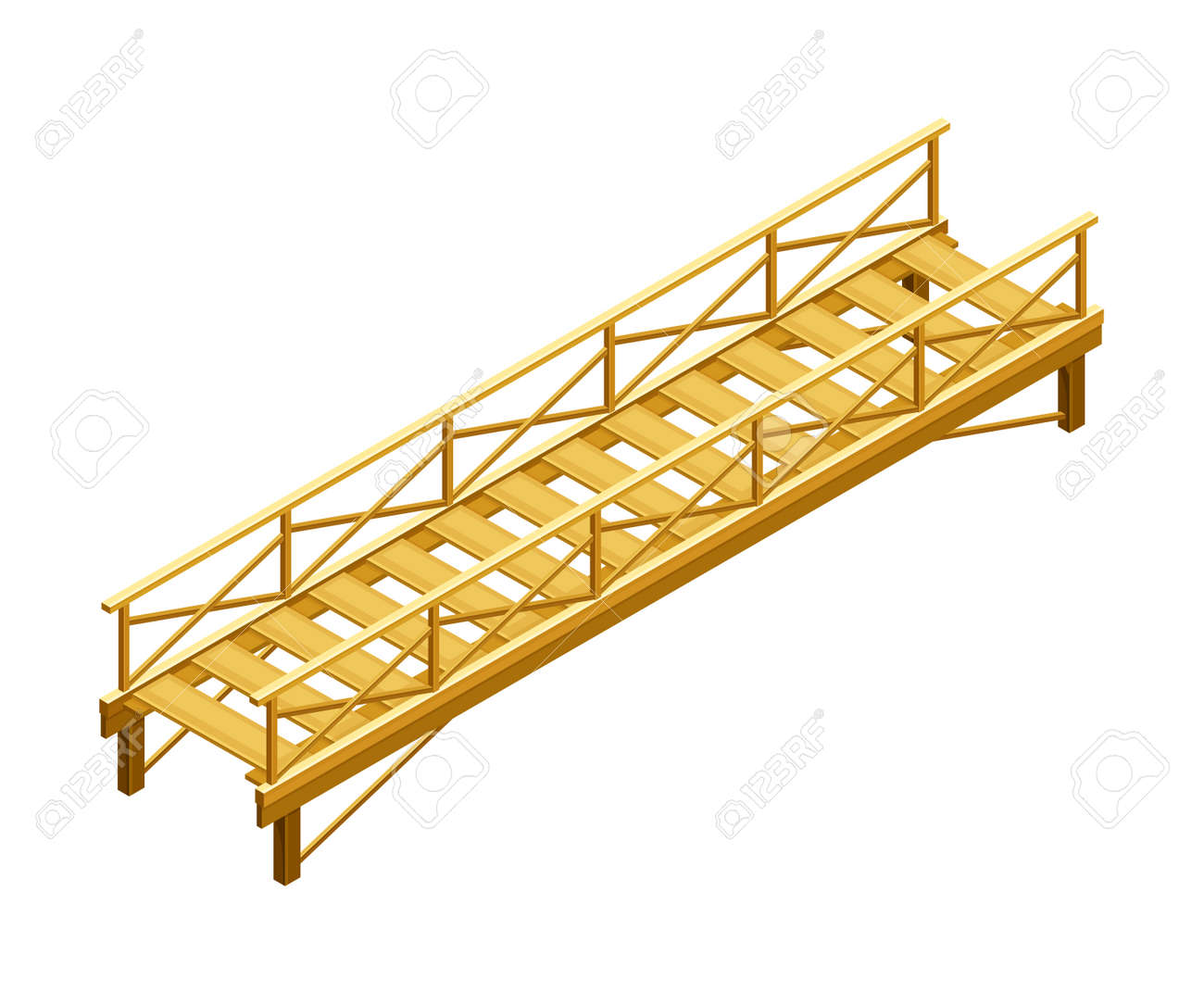 Straight Wooden Bridge with Balustrade Railing Vector Illustration - 167912217 Straight Wooden Bridge with Balustrade Railing Vector Illustration - 167912217