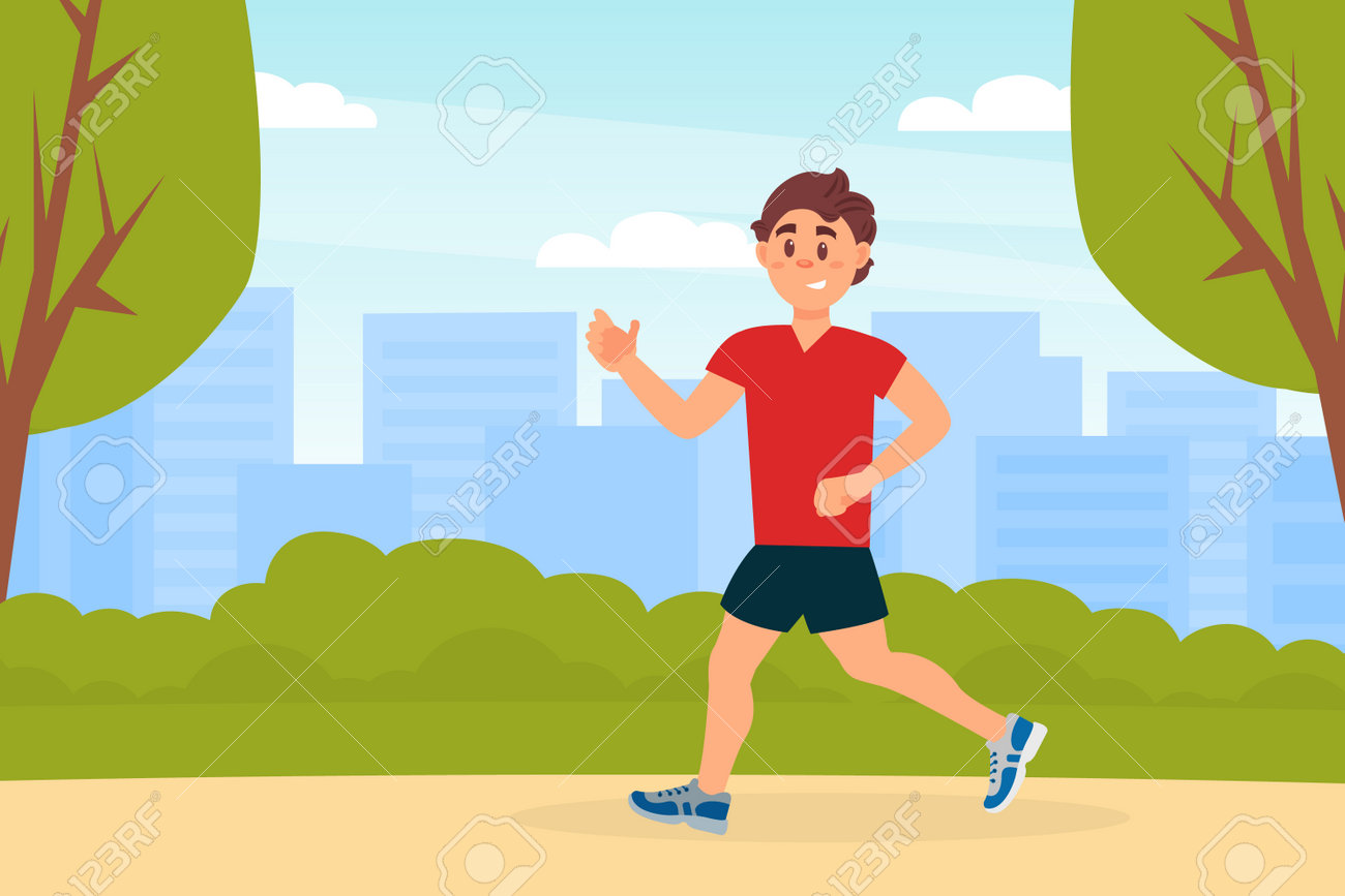 Man Jogging In Park In The Morning. Healthy Active Lifestyle Concept  Cartoon Vector Royalty Free SVG, Cliparts, Vectors, and Stock Illustration.  Image 196583610., image size:1300x867