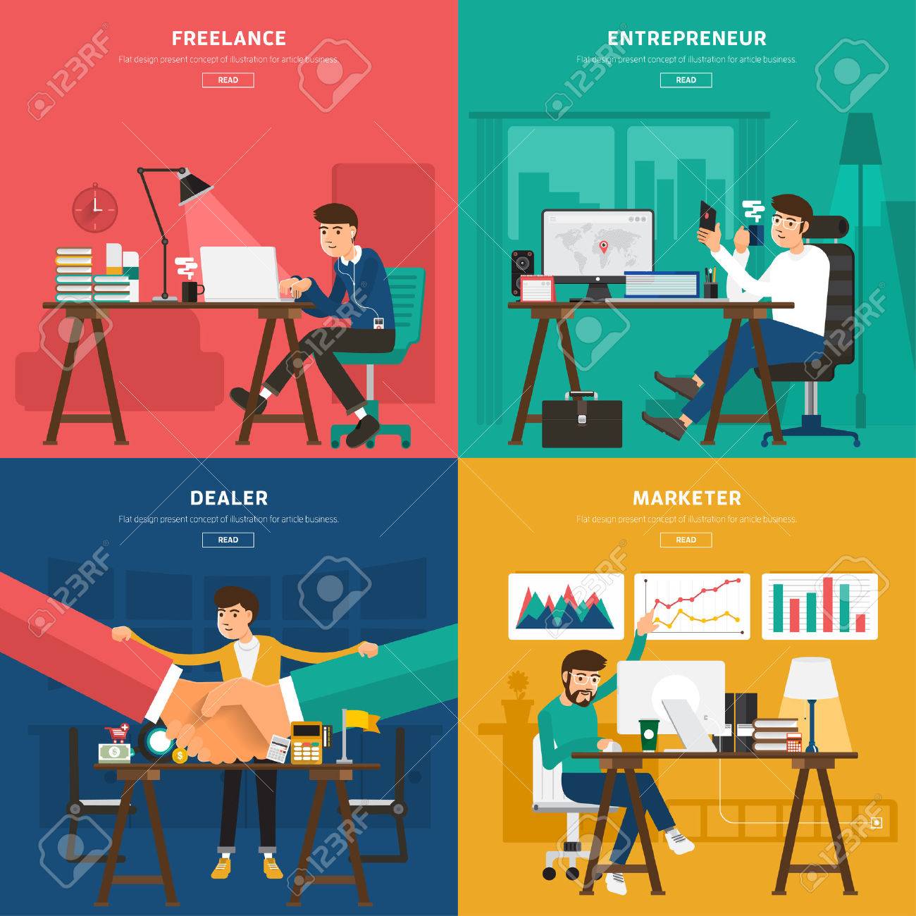 Flat design concept co working center for worker freelance, entrepreneur, dealer, and marketer. Illustrate for banner and article design - 38200263 Flat design concept co working center for worker freelance, entrepreneur, dealer, and marketer. Illustrate for banner and article design - 38200263