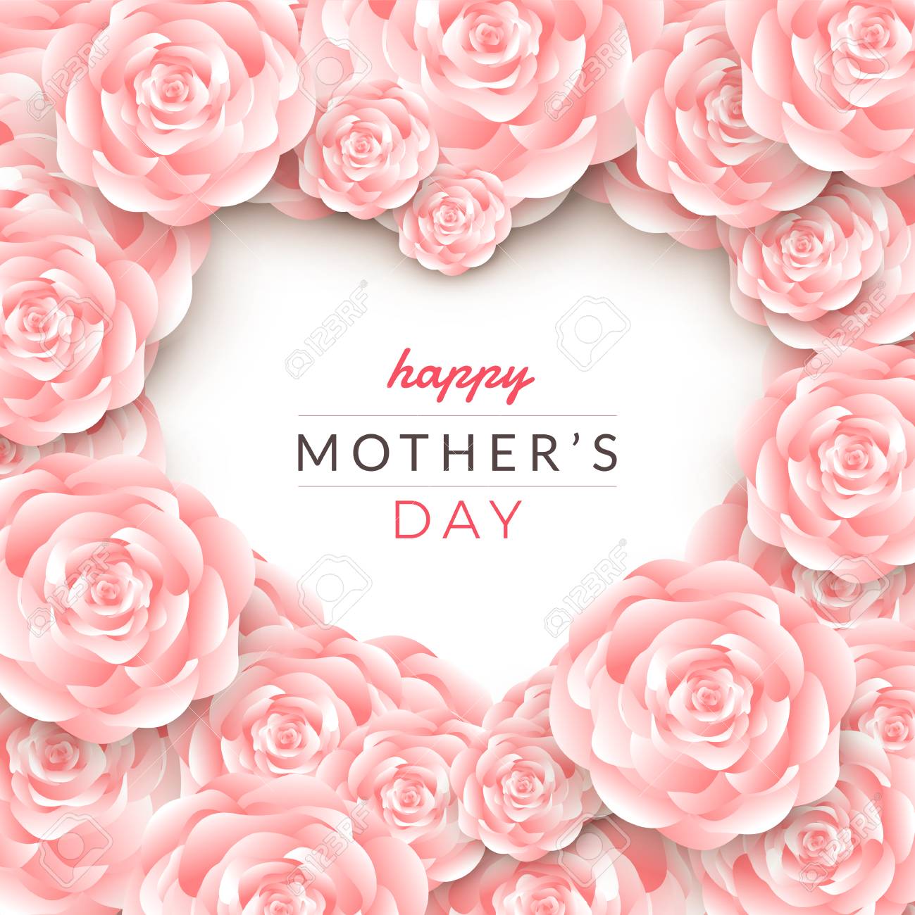 Happy mother's day layout design with roses, lettering, paper cut and texture background. Vector illustration. - 102336717 Happy mother's day layout design with roses, lettering, paper cut and texture background. Vector illustration. - 102336717