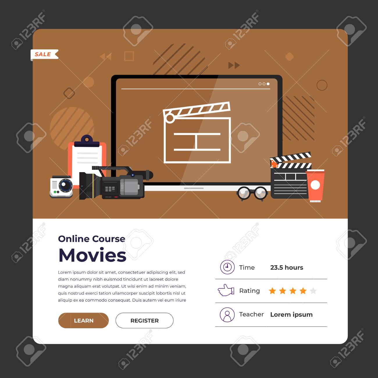 Download Mockup Design Landing Page Website Education Online Course Movie Royalty Free Cliparts Vectors And Stock Illustration Image 114917939