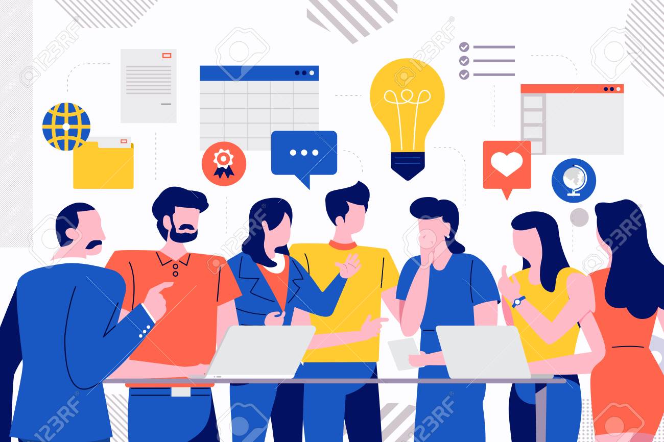 Illustrations Design Concept Business Meeting And Discussion Wit Teamwork.  Business Man And Woman Talk With Goal Idea For Success. Vector Illustrate.  Royalty Free SVG, Cliparts, Vectors, and Stock Illustration. Image  112266426.
