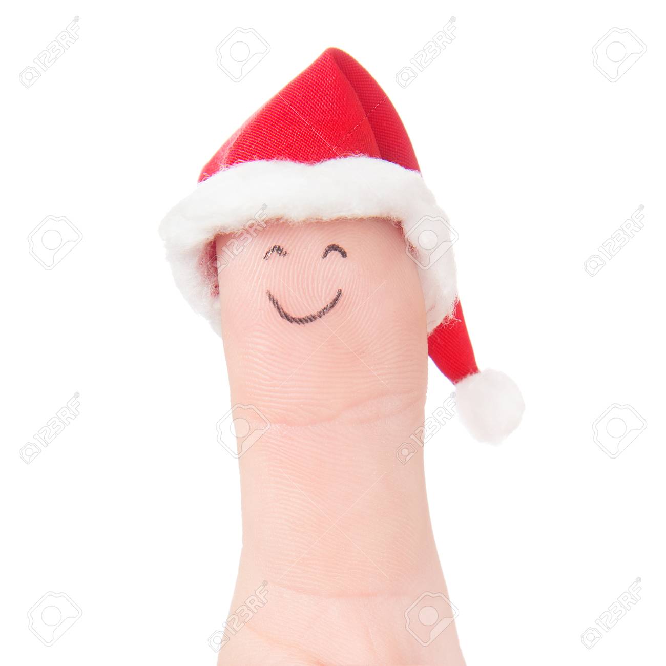 Finger Funny Face In Santa Hat. Concept For Christmas Day. Isolated On  White Stock Photo, Picture And Royalty Free Image. Image 24885022.