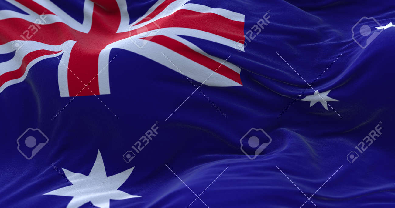 Australia flag waving in the wind. 3D rendering. - 158903032 Australia flag waving in the wind. 3D rendering. - 158903032