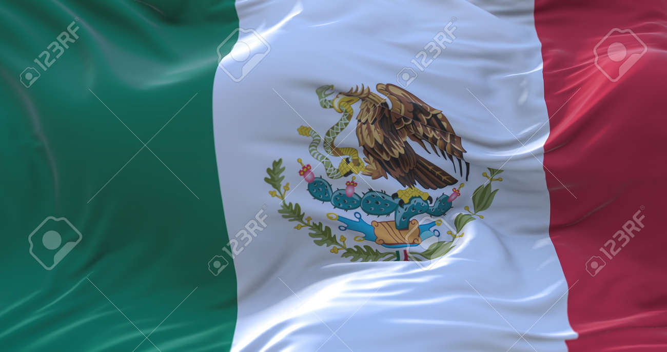 Mexico flag waving in the wind. 3D rendering. - 158903052 Mexico flag waving in the wind. 3D rendering. - 158903052