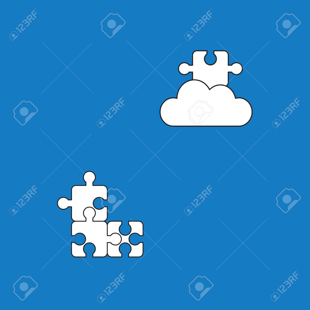 Vector Icon Concept Of Three Puzzle Pieces Connected And Missing Puzzle Piece On The Cloud White Color With Black Outlines And Blue Background Royalty Free Cliparts Vectors And Stock Illustration Image 142985416