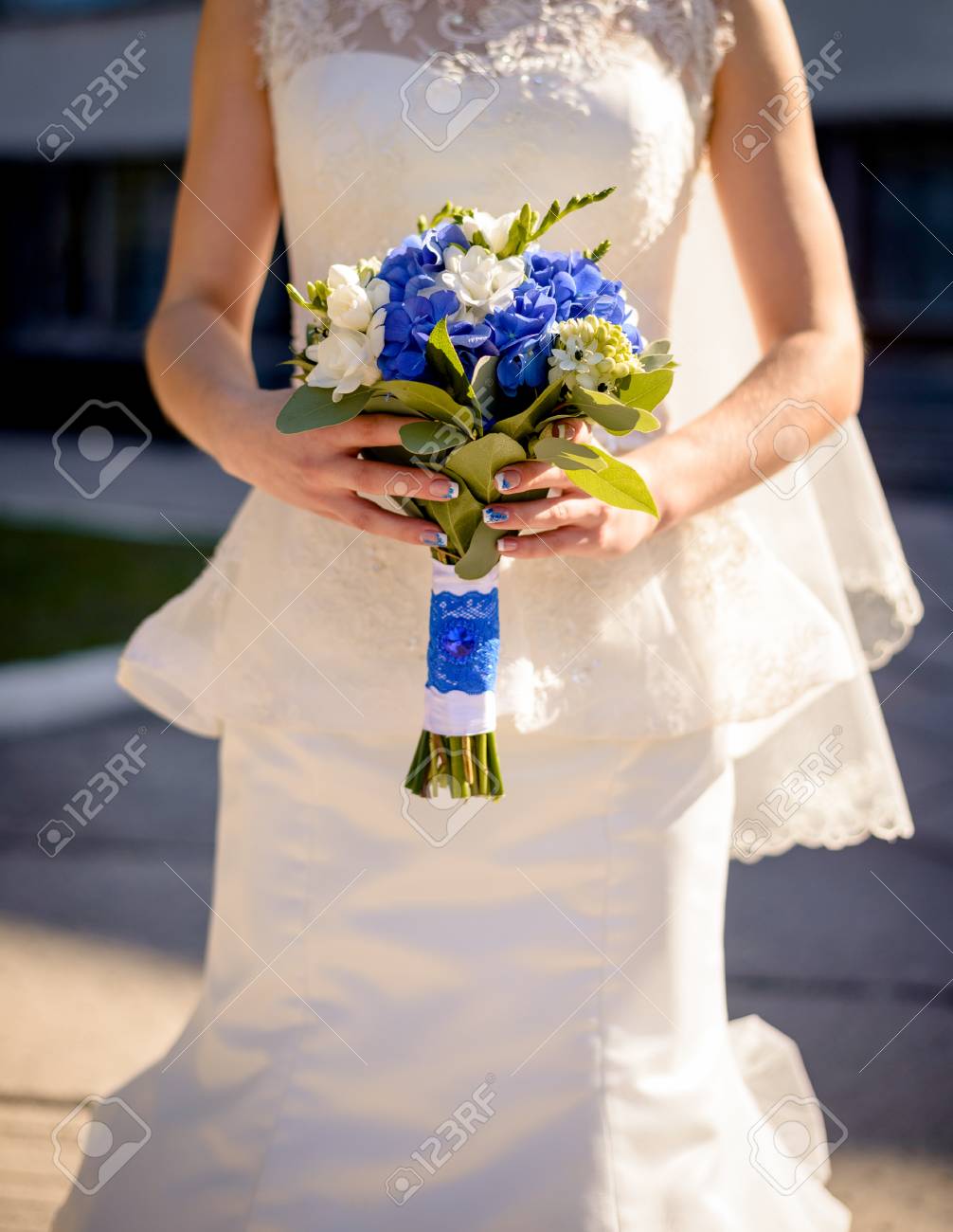 white dress with blue flowers