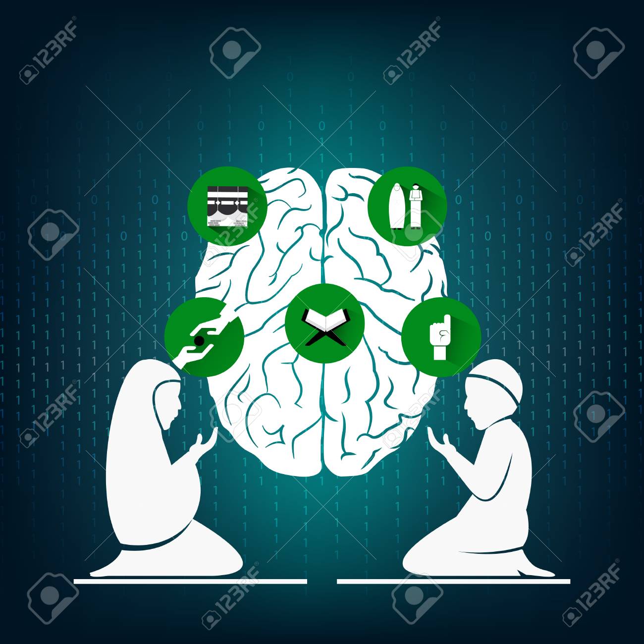 Sign For Muslim Prayer And Flat Icons Islamic Holy Book Muslim