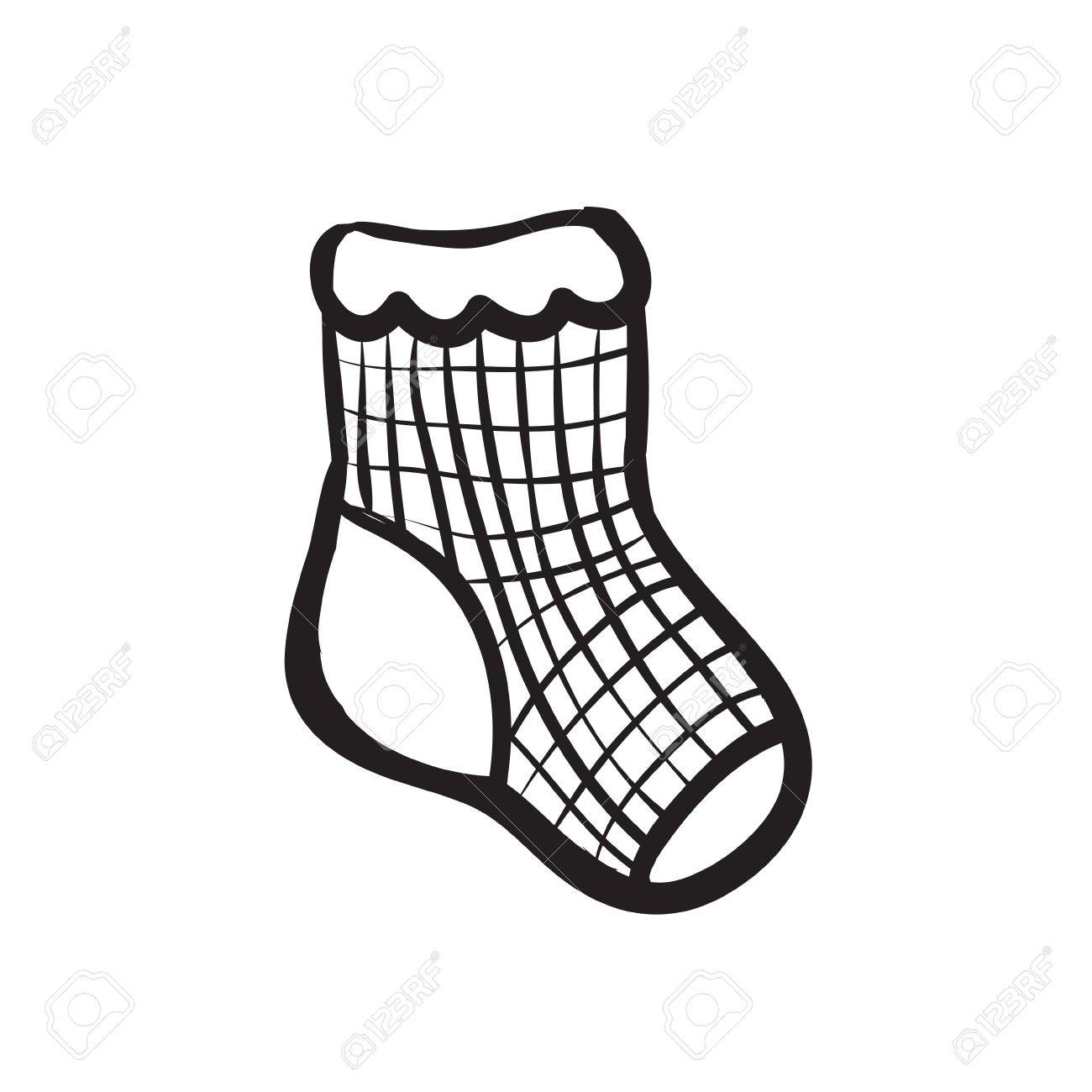 ロゴベクトルの手には クリスマスの靴下が描画されます 黒の白い背景の上のスケッチ のイラスト素材 ベクタ Image