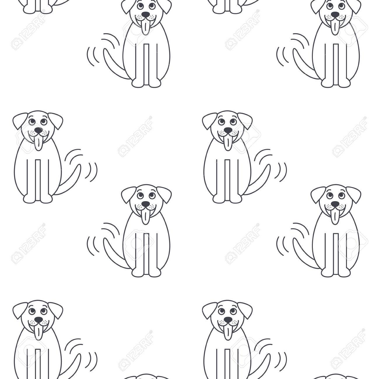 幸せの大きな犬は尻尾します セント バーナード犬種です 白い背景の黒いライン シームレスなパターン のイラスト素材 ベクタ Image