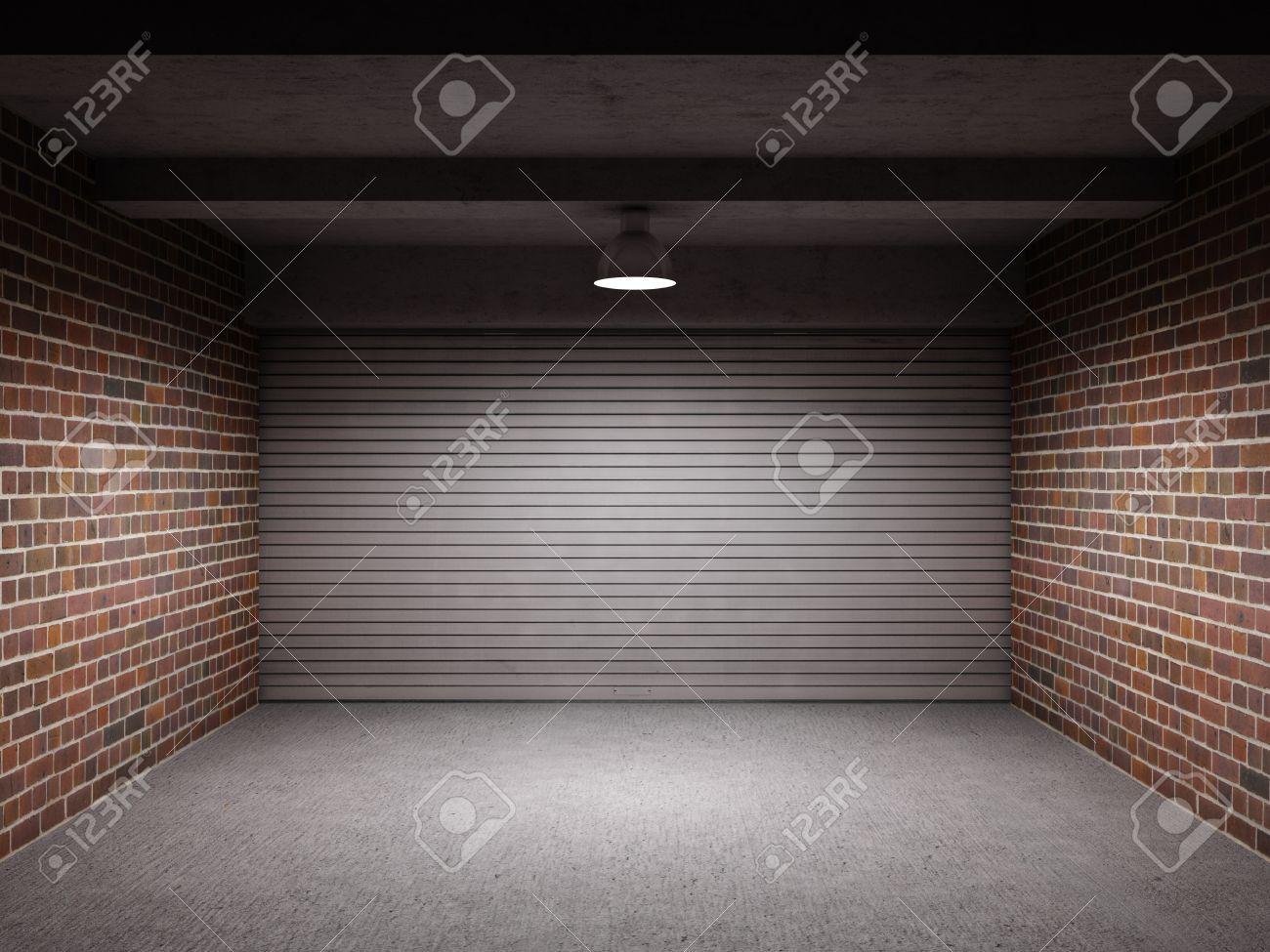 空のガレージ金属ドアを巻き上げ の写真素材 画像素材 Image