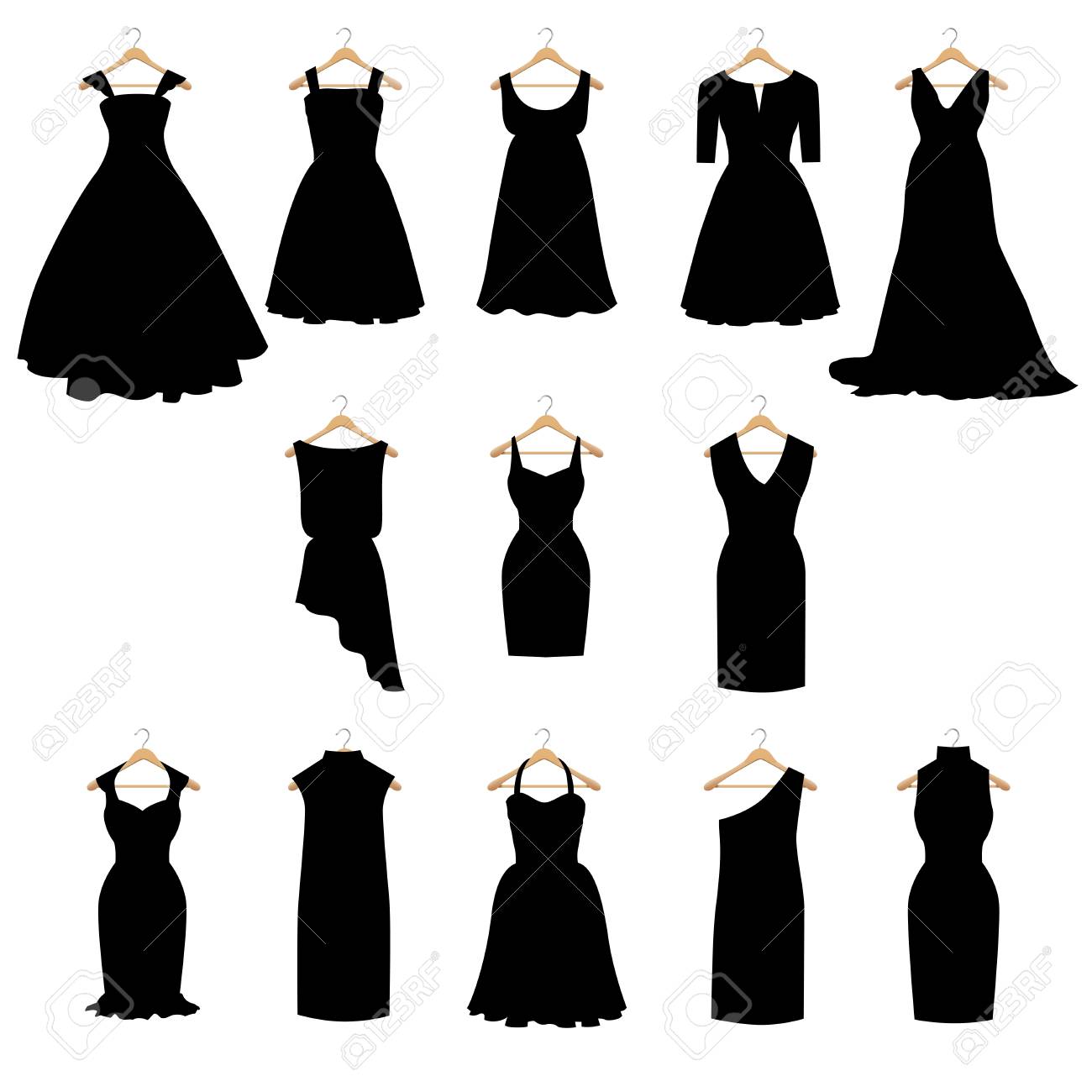 さまざまなドレスの 13 のシルエットのイラスト素材 ベクタ Image
