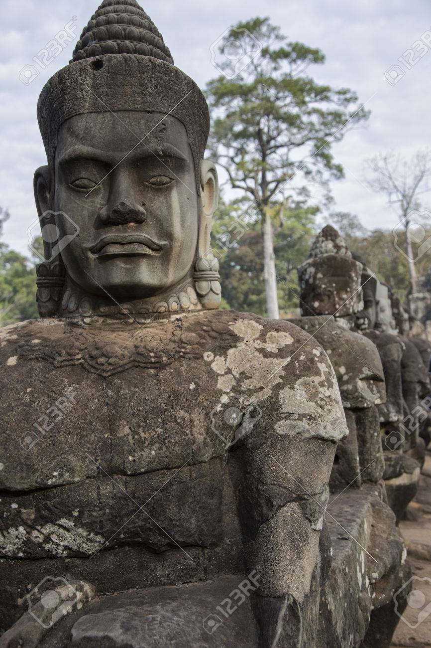 cambogia ancient statue angels and demons stock photo picture and