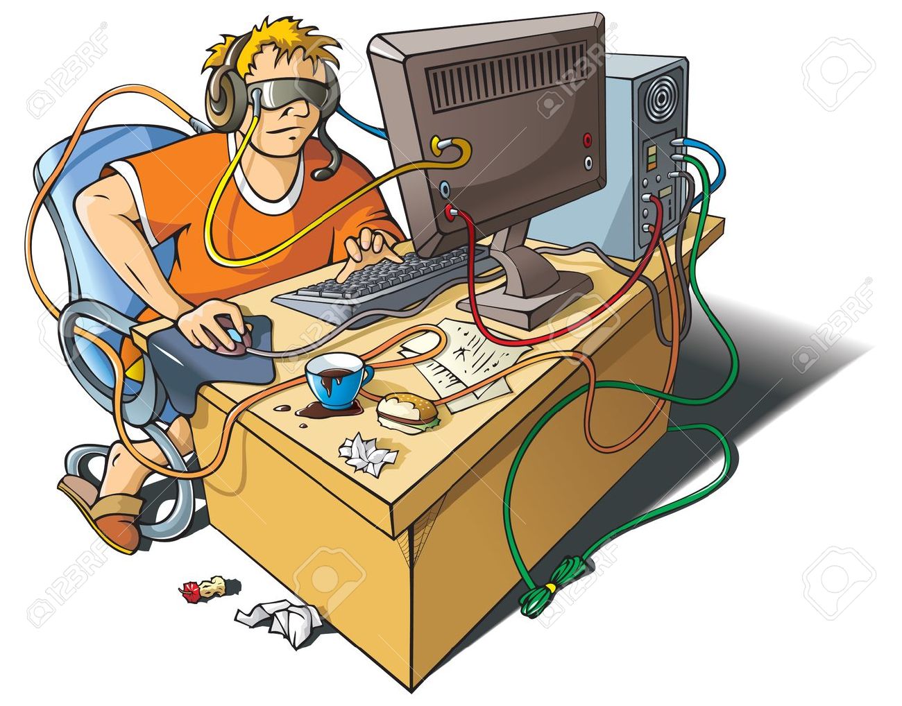 computer addiction young man immersed himself in virtual world computer addiction