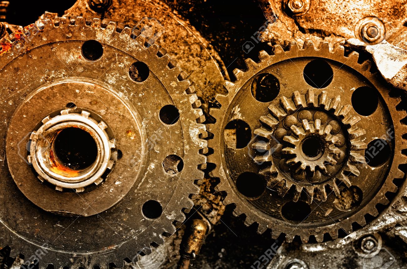 Mechanical Gears Close Up, Industrial Grunge Background Stock Photo - 1300x860 - jpeg Mechanical Gears