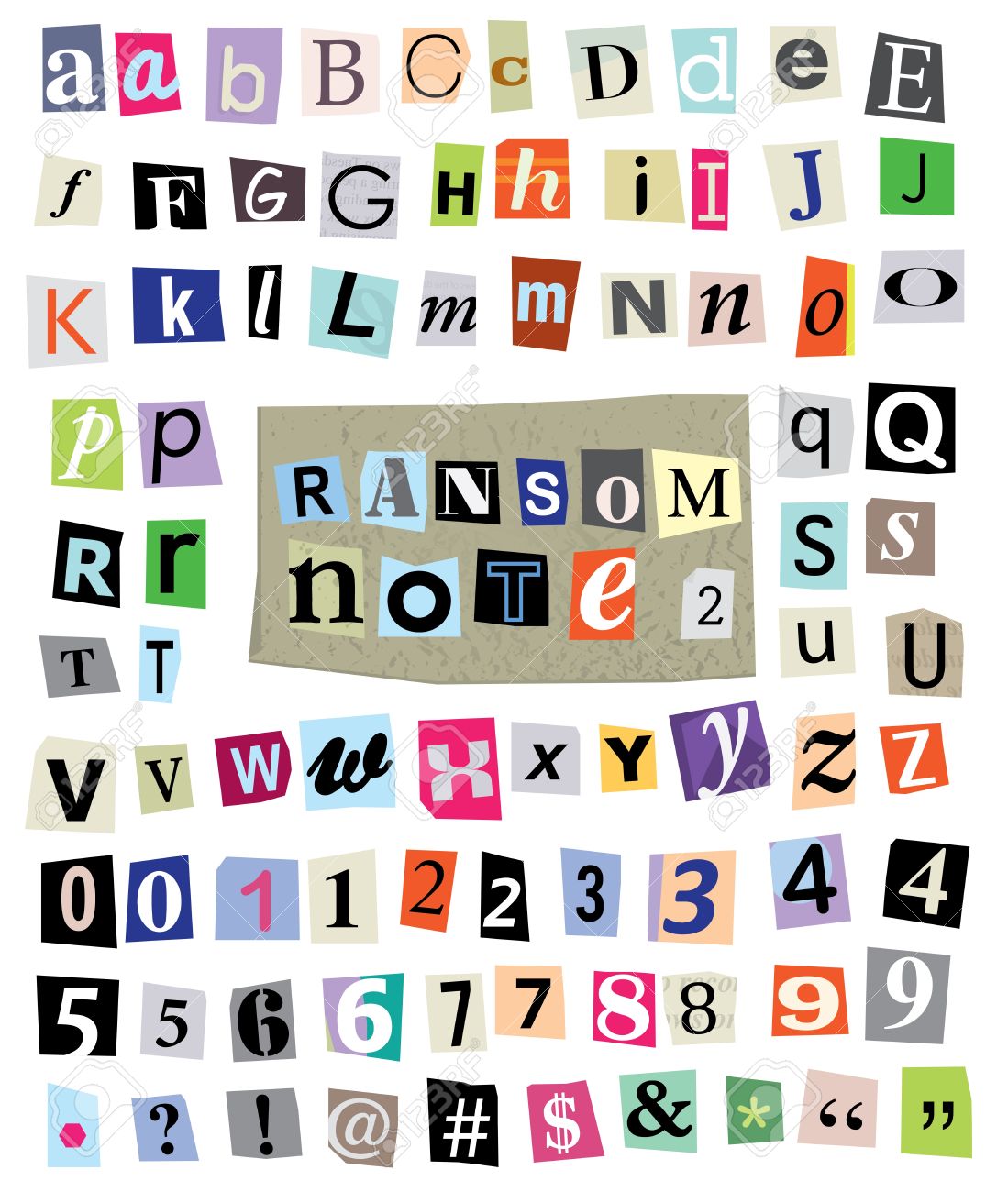 cut newspaper and magazine letters numbers and symbols mixed magazine letter font