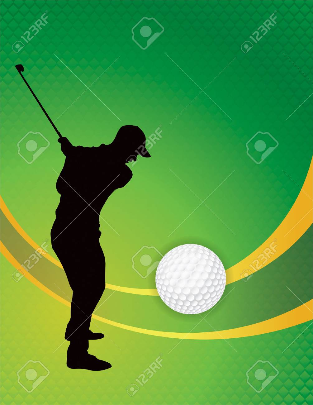 A Golf Themed Illustration With Silhouetted Golfer Golf Ball And Green Vector Eps 10 Available Royalty Free Cliparts Vectors And Stock Illustration Image