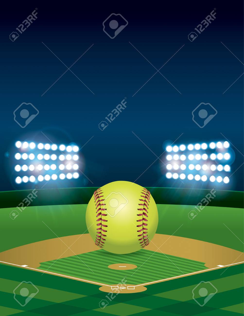 夜ライトアップされたソフトボールの上に座って黄色ソフトボール 垂直方向 コピーのための部屋 使用可能です ファイルでは 透明度 グラデーション メッシュを含まれています のイラスト素材 ベクタ Image