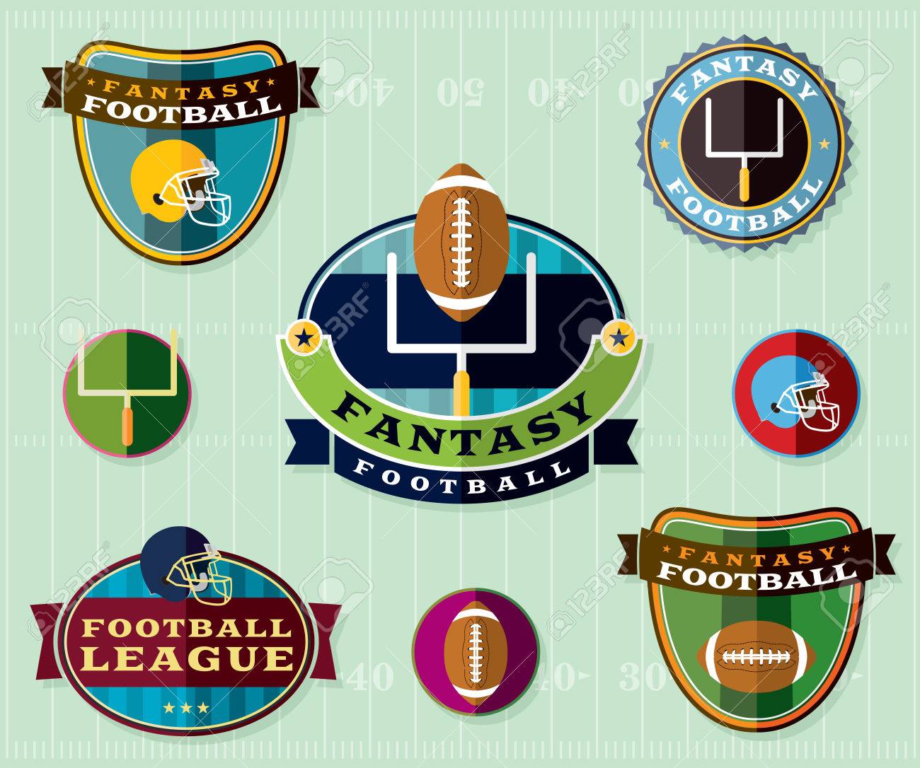 アメリカのファンタジー サッカー エンブレムやバッジのイラストのセット のイラスト素材 ベクタ Image アメリカのファンタジー サッカー エンブレムやバッジのイラストのセット のイラスト素材 ベクタ Image