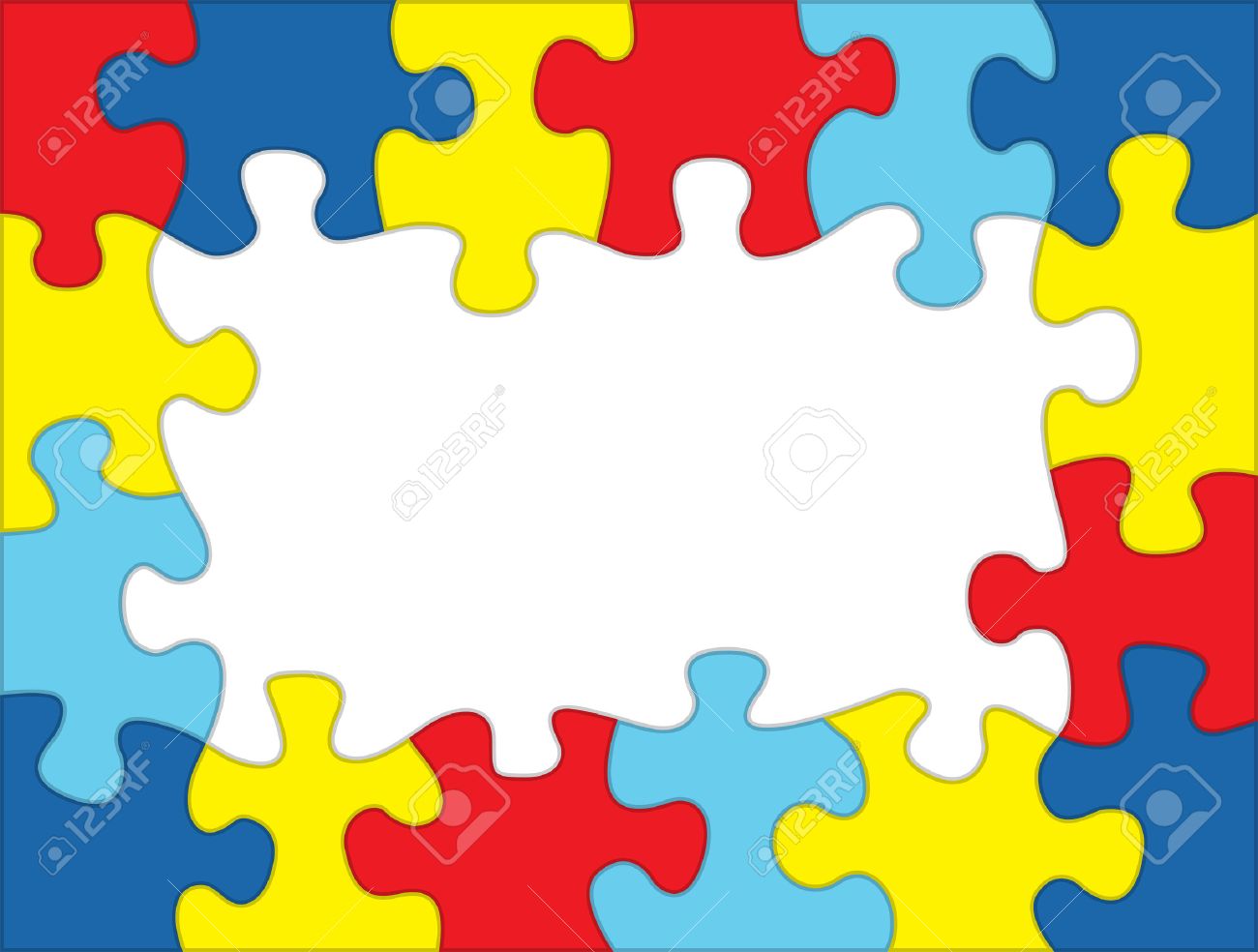A Frame Made Out Of Autism Awareness Colored Puzzle Pieces. Room For Copy. Vector EPS 10 Available. Royalty Free SVG, Cliparts, Vectors, and Stock Illustration. Image 56438403. for Free Printable Autism Puzzle Piece