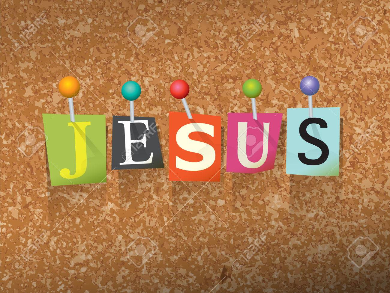 El Nombre Jesus Escrito En Letras De Papel Estilo De La Nota De Corte De Rescate Y Clavado En Un Tablon De Corcho Vectoriales Eps 10 Ilustracion Disponible Ilustraciones Vectoriales Clip Art
