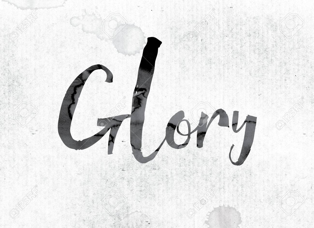 the word glory concept and theme painted in watercolor ink stock