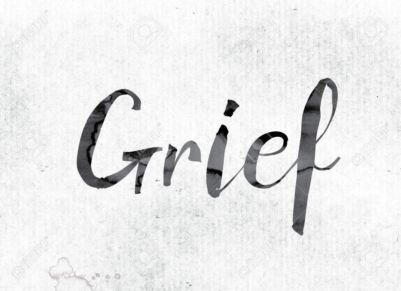 the word grief concept and theme painted in watercolor ink stock