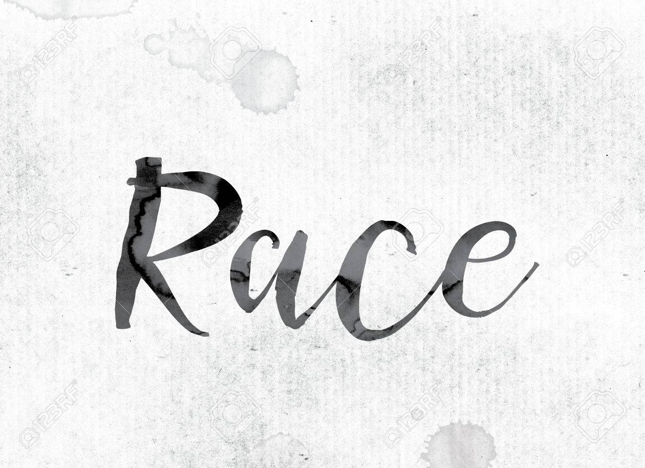 the word race concept and theme painted in watercolor ink on