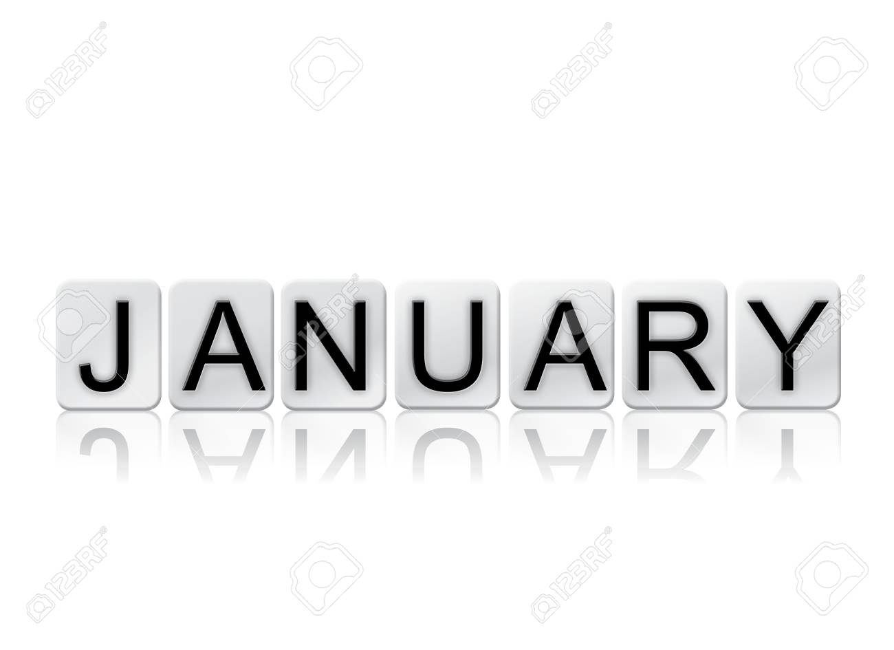 The Word January Concept And Theme Written In White Tiles And Isolated On A  White Background. Stock Photo, Picture and Royalty Free Image. Image  82359912.