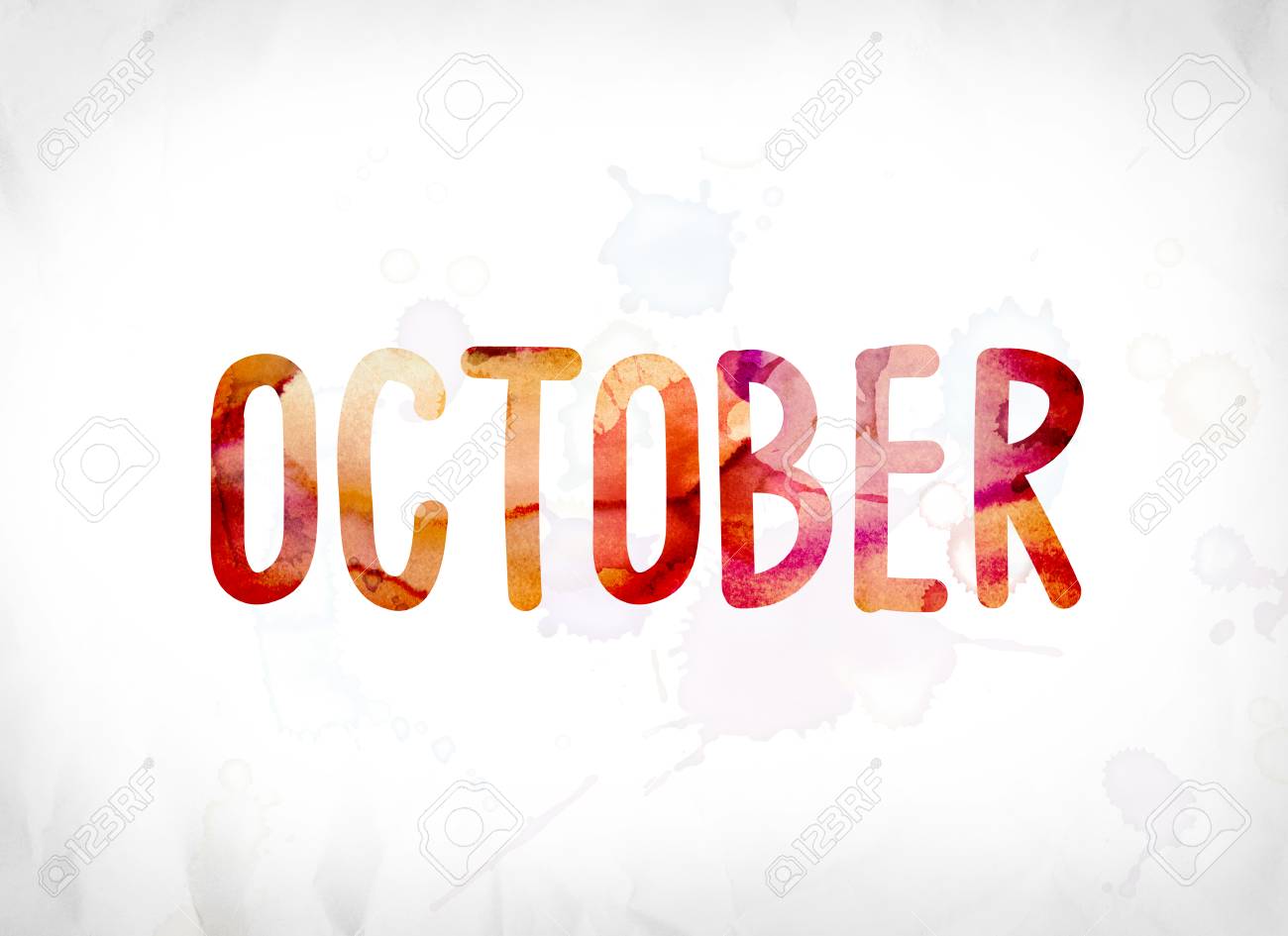 the word october concept and theme painted in colorful watercolors