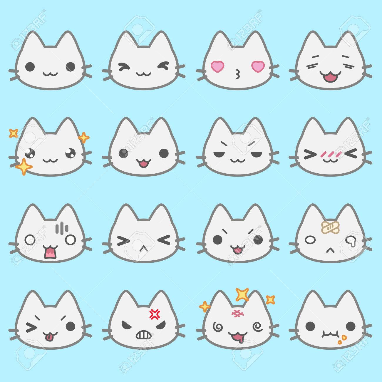 さまざまな感情を持つシンプルなかわいい猫顔文字のセット のイラスト素材 ベクタ Image