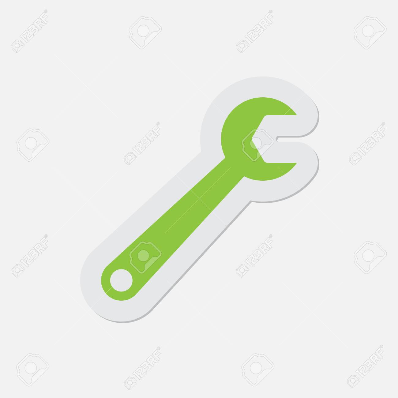 輪郭と影 白地にスパナで簡単な緑のアイコンのイラスト素材 ベクタ Image