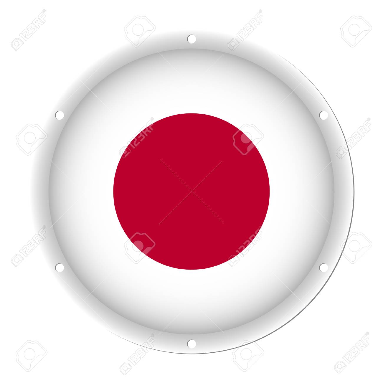 Drapeau Metallique Rond Du Japon Avec Six Trous De Vis Devant Un Fond Blanc Clip Art Libres De Droits Vecteurs Et Illustration Image
