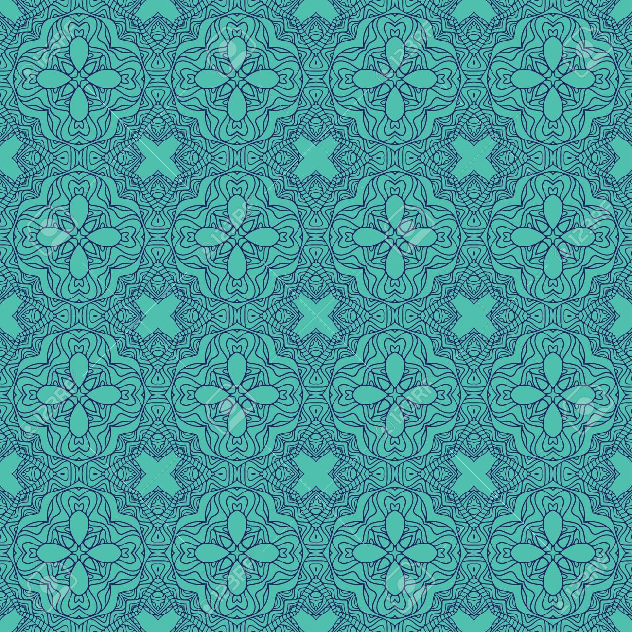 Seamless Decorative Wallpaper With Floral Ornament In Blue Color